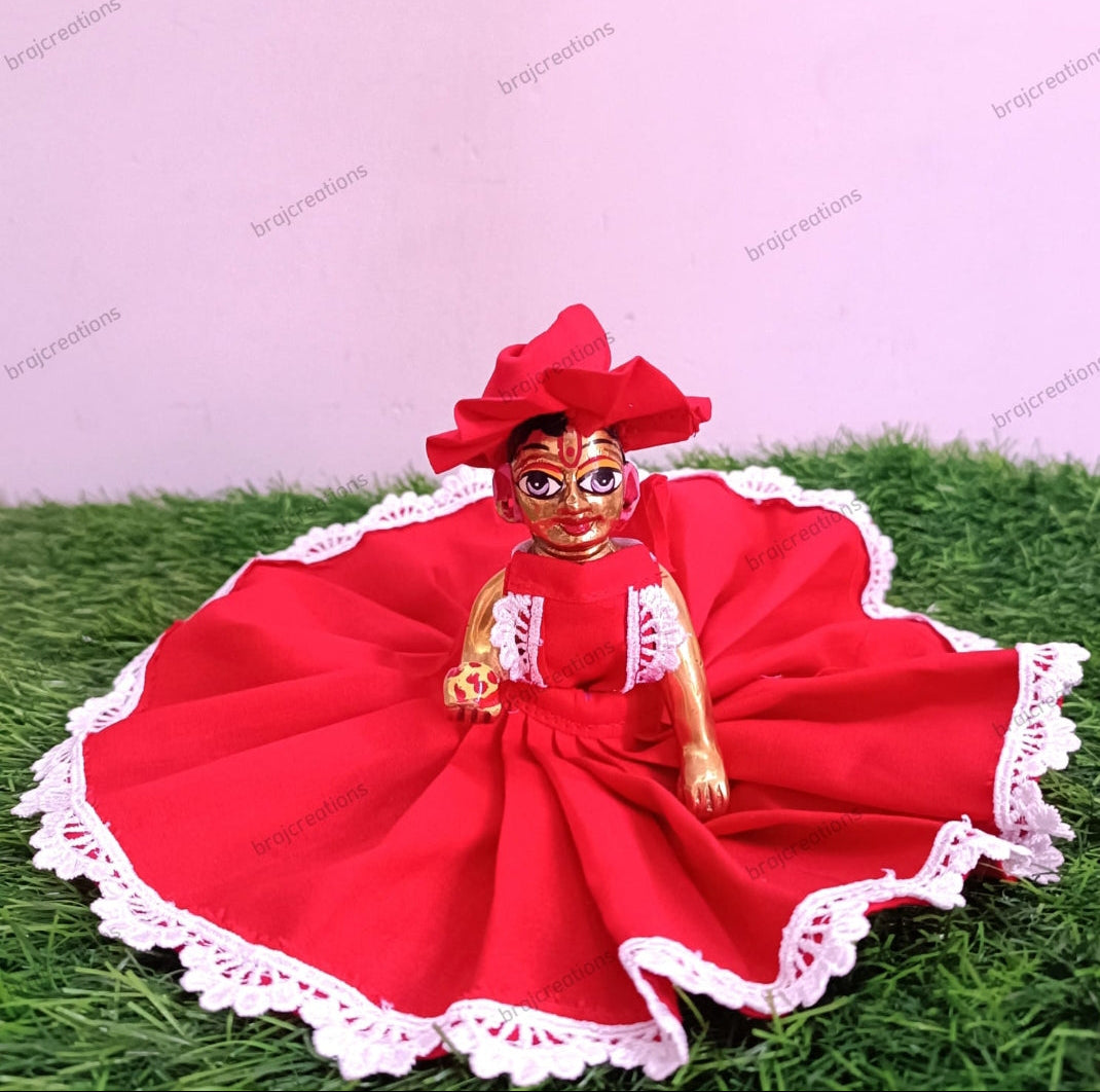 Red Cotton Dress For Laddu Gopal by Braj Creations