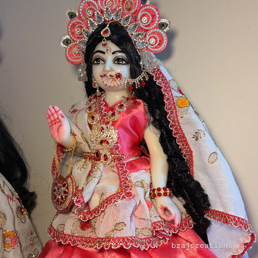 Pink White Poshak – Deluxe Radha Krishna Dress Set