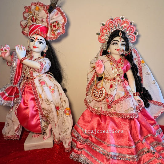 Pink White Poshak – Deluxe Radha Krishna Dress Set