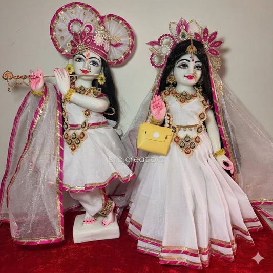 Pink White Poshak – Classic Radha Krishna Dress Set