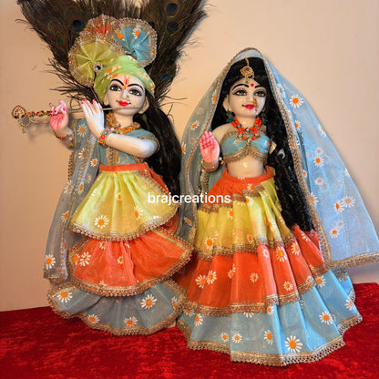 Multicolour floral Radhakrishn poshak