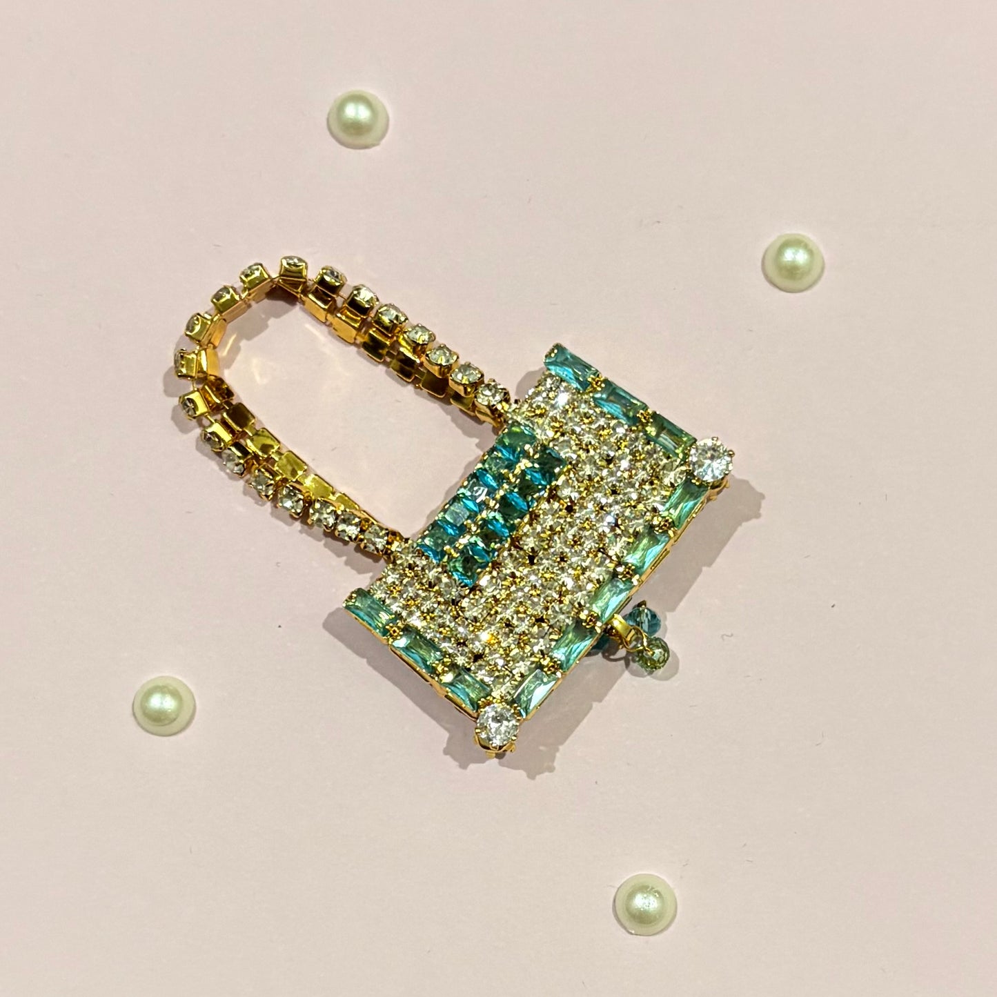 Sky blue AD Rectangular Purse, a miniature American Diamond purse to adorn deity idols like Laddu Gopal and Radha Rani