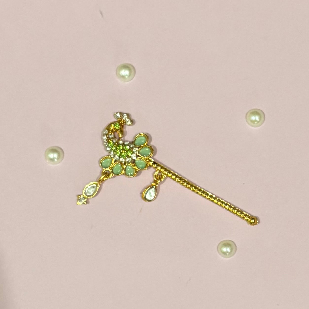 Green Bansuri, a miniature gold-tone decorative flute to adorn deity idols like Laddu Gopal and Krishna for shringar and decoration