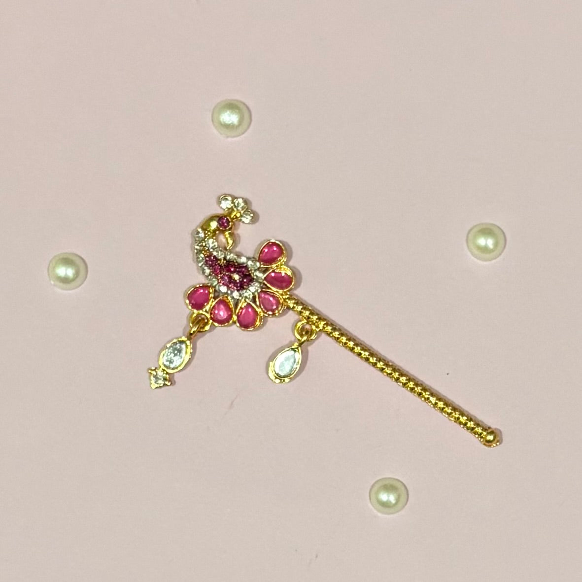 Pink Bansuri, a miniature gold-tone decorative flute to adorn deity idols like Laddu Gopal and Krishna for shringar and decoration