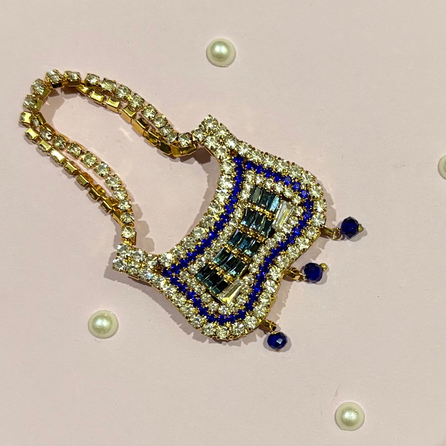 Dark blue Butterfly AD Purse, a miniature stone-studded purse to decorate deity idols such as Thakur Ji and Radha Rani