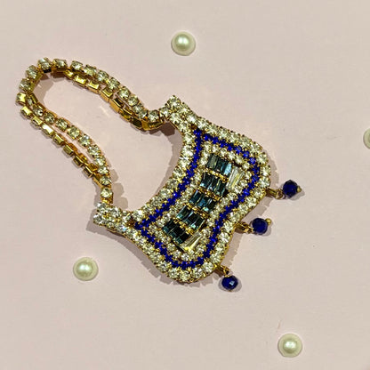 Dark blue Butterfly AD Purse, a miniature stone-studded purse to decorate deity idols such as Thakur Ji and Radha Rani