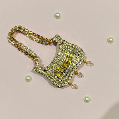 Gold Butterfly AD Purse, a miniature American Diamond purse for deity shringar and idol decoration