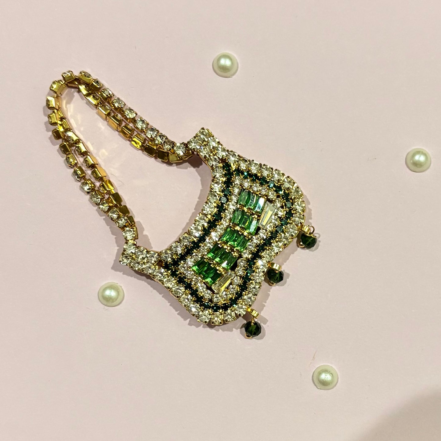 Green Butterfly AD Purse, a miniature American Diamond purse for deity idol shringar and festive decoration