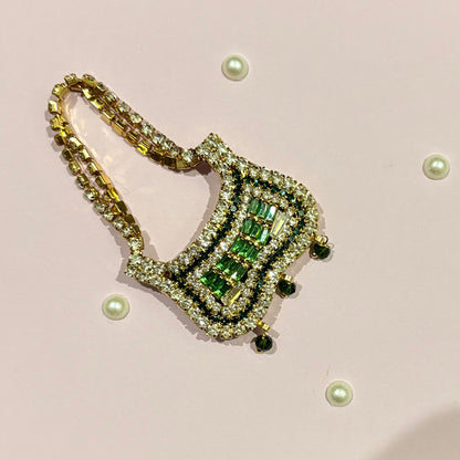 Green Butterfly AD Purse, a miniature American Diamond purse for deity idol shringar and festive decoration
