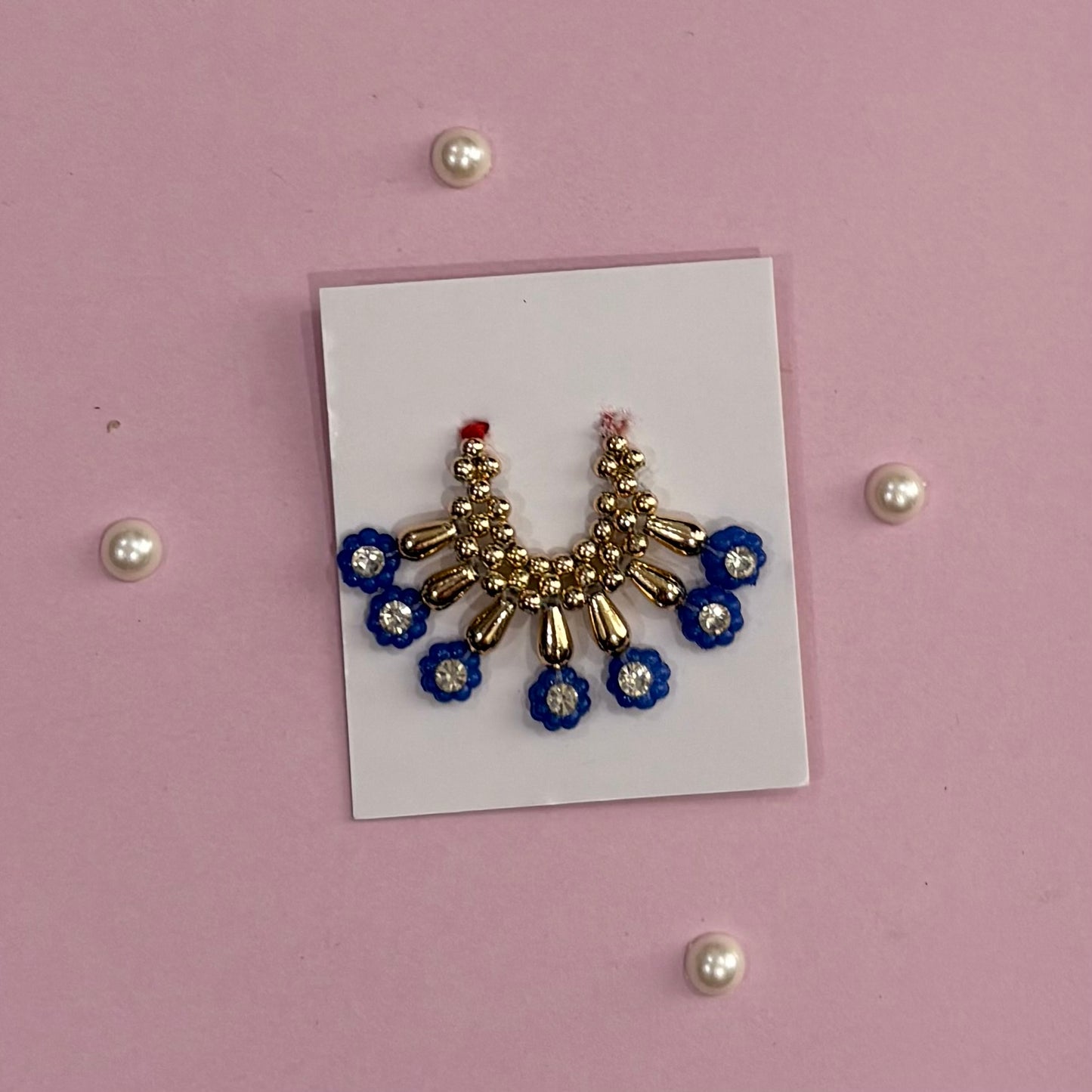 Dark blue Mala, a handcrafted gold-tone deity necklace to adorn idols like Radha Rani and Laddu Gopal for shringar and pooja decor