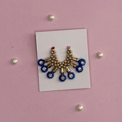 Dark blue Mala, a handcrafted gold-tone deity necklace to adorn idols like Radha Rani and Laddu Gopal for shringar and pooja decor