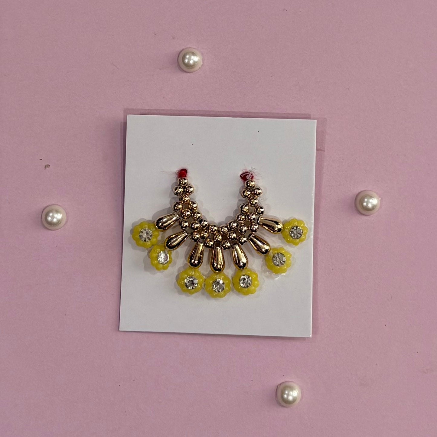 Lemon yellow Mala, a handcrafted gold-tone deity necklace to adorn idols like Radha Rani and Laddu Gopal for shringar and pooja decor