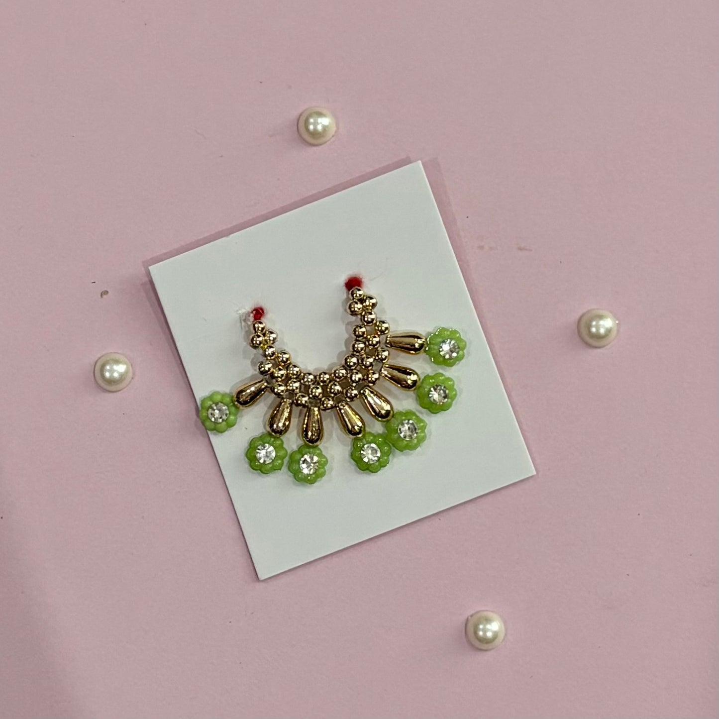 Light green Mala, a handcrafted gold-tone deity necklace to adorn idols like Radha Rani and Laddu Gopal for shringar and pooja decor