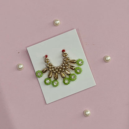 Light green Mala, a handcrafted gold-tone deity necklace to adorn idols like Radha Rani and Laddu Gopal for shringar and pooja decor