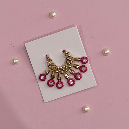 Magenta Mala, a handcrafted gold-tone deity necklace to adorn idols like Radha Rani and Laddu Gopal for shringar and pooja decor