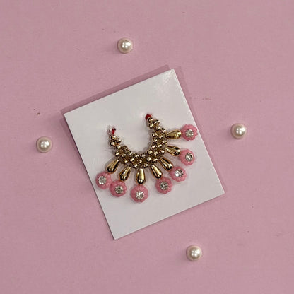 Pink Mala, a handcrafted gold-tone deity necklace to adorn idols like Radha Rani and Laddu Gopal for shringar and pooja decor
