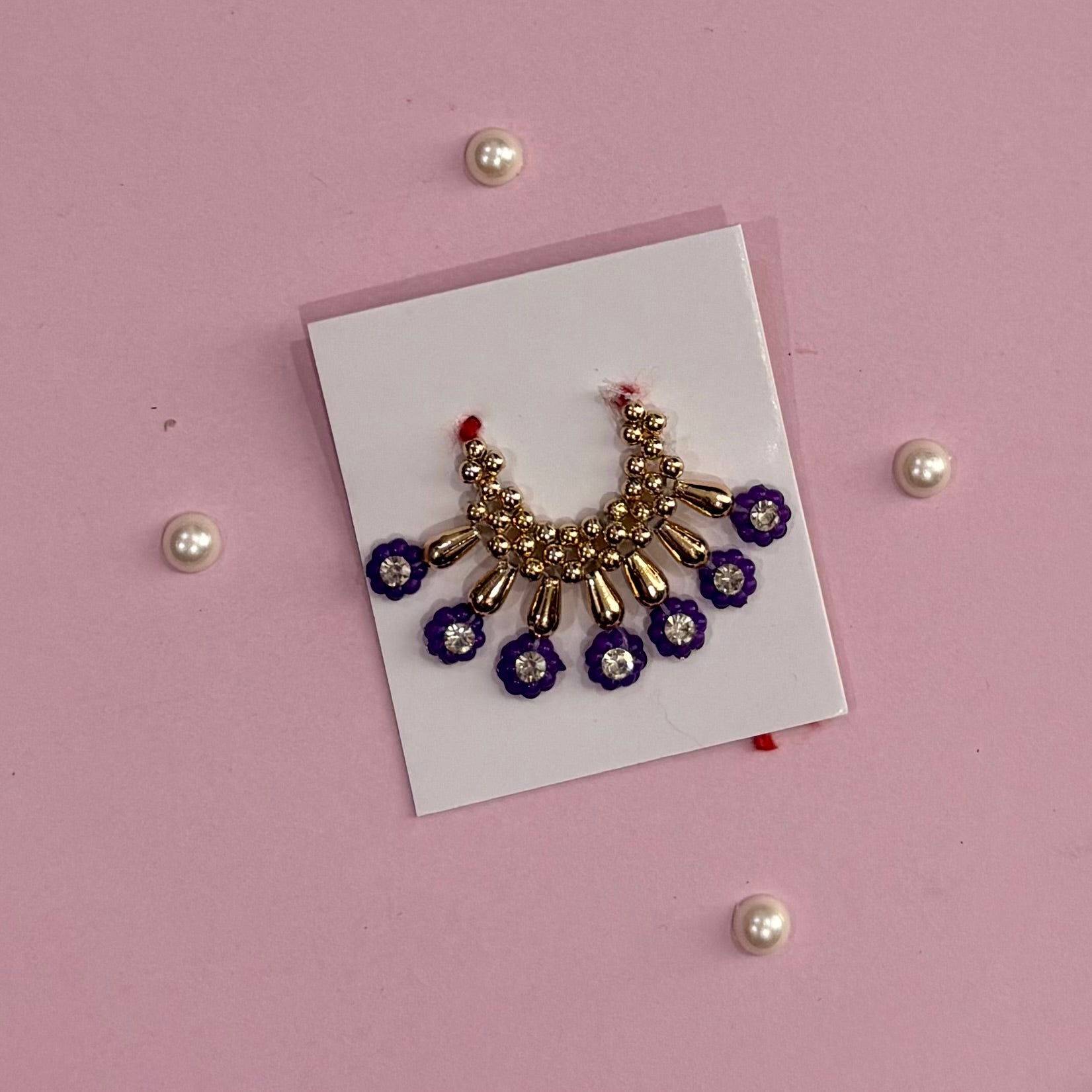 Purple Mala, a handcrafted gold-tone deity necklace to adorn idols like Radha Rani and Laddu Gopal for shringar and pooja decor