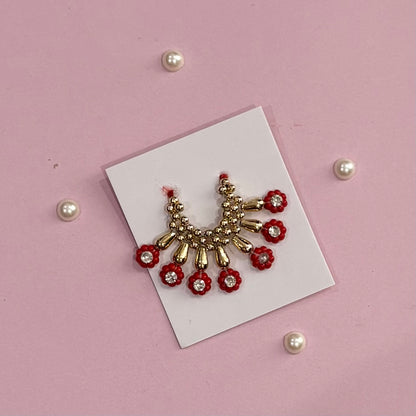 Red Mala, a handcrafted gold-tone deity necklace to adorn idols like Radha Rani and Laddu Gopal for shringar and pooja decor