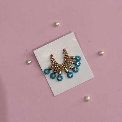 Sky blue Mala, a handcrafted gold-tone deity necklace to adorn idols like Radha Rani and Laddu Gopal for shringar and pooja decor