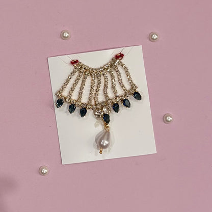 Dark blue Mala, a handcrafted gold-tone deity necklace to adorn idols like Radha Rani and Laddu Gopal for shringar and pooja decor