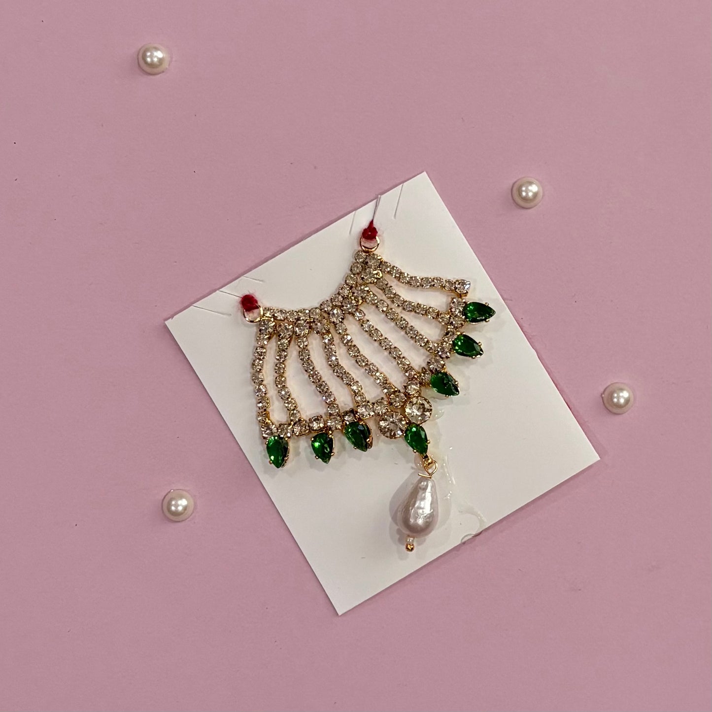 Handcrafted Mala deity necklace to adorn idols like Radha Rani and Laddu Gopal, shown in detail for shringar and pooja decor