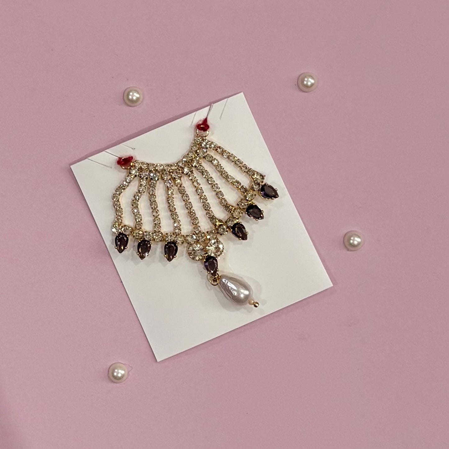 Purple Mala, a handcrafted gold-tone deity necklace to adorn idols like Radha Rani and Laddu Gopal for shringar and pooja decor