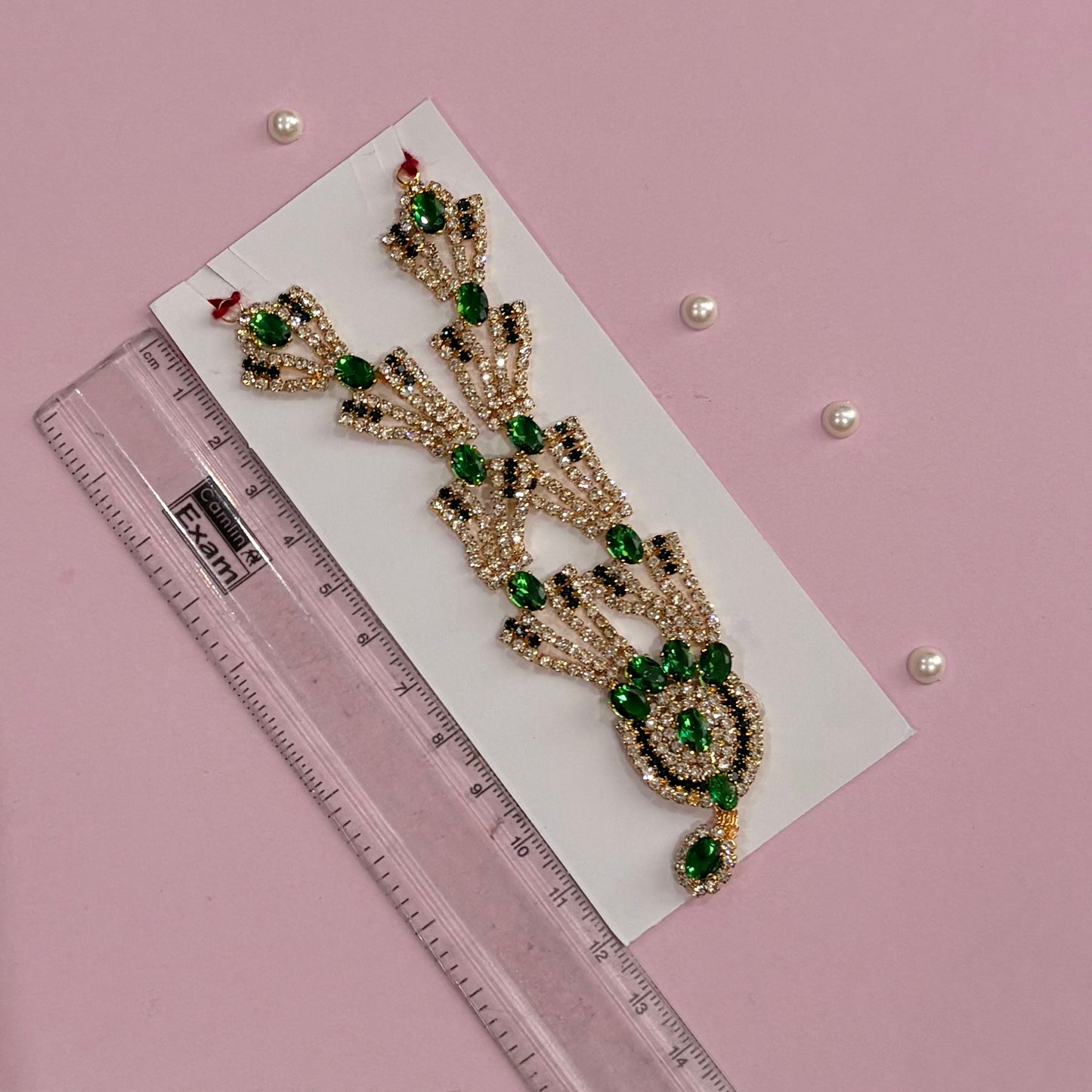 Green Mala, a handcrafted gold-tone deity necklace to adorn idols like Radha Rani and Laddu Gopal for shringar and pooja decor