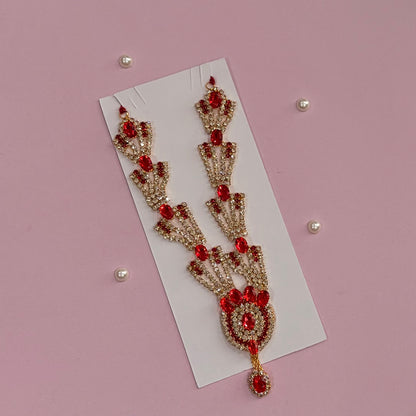 Red Mala, a handcrafted gold-tone deity necklace to adorn idols like Radha Rani and Laddu Gopal for shringar and pooja decor