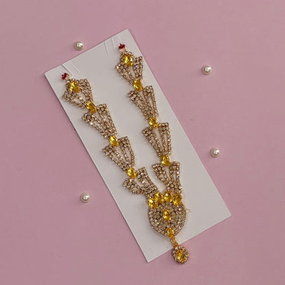 Yellow Mala, a handcrafted gold-tone deity necklace to adorn idols like Radha Rani and Laddu Gopal for shringar and pooja decor