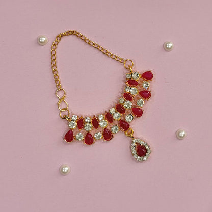 Magenta Mala, a handcrafted gold-tone deity necklace to adorn idols like Radha Rani and Laddu Gopal for shringar and pooja decor