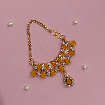 Yellow Mala, a handcrafted gold-tone deity necklace to adorn idols like Radha Rani and Laddu Gopal for shringar and pooja decor
