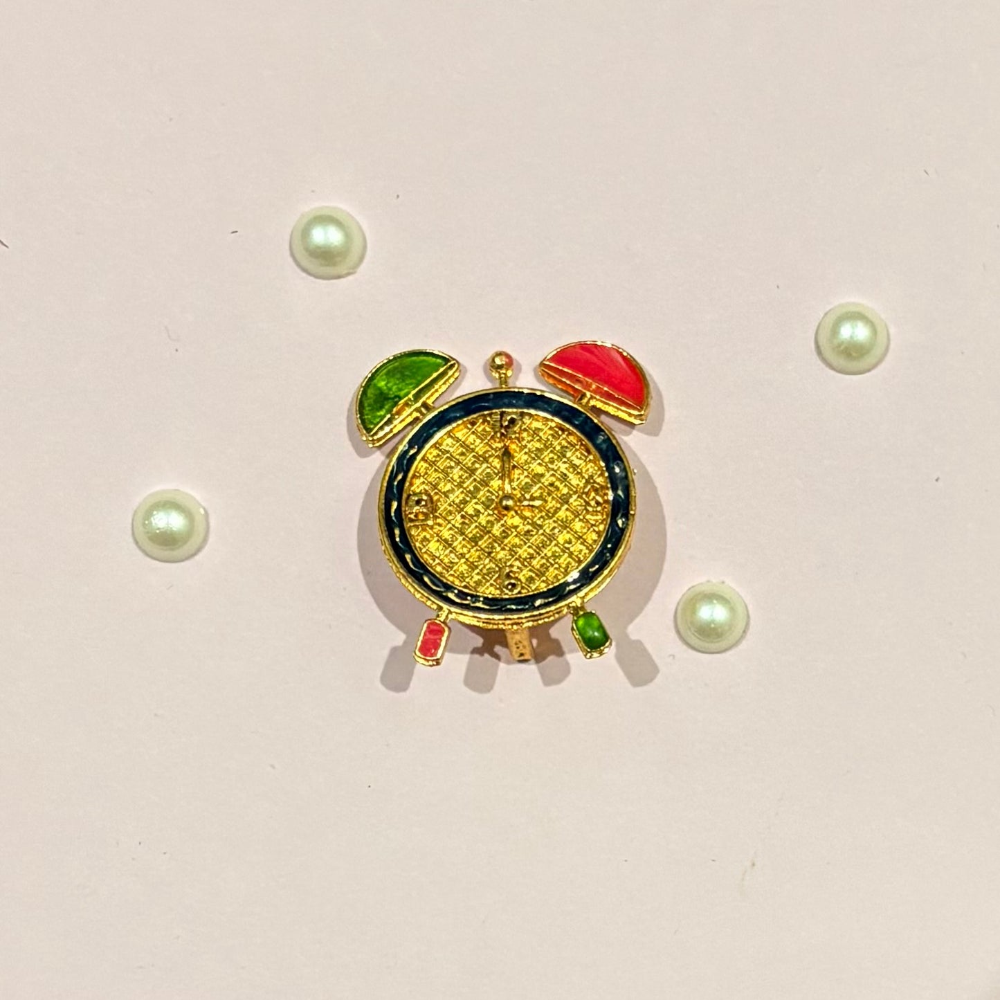 Miniature gold-tone Metal Clock, a handcrafted decorative accessory to adorn deity setups, dollhouses and display for Radha Rani and Laddu Gopal