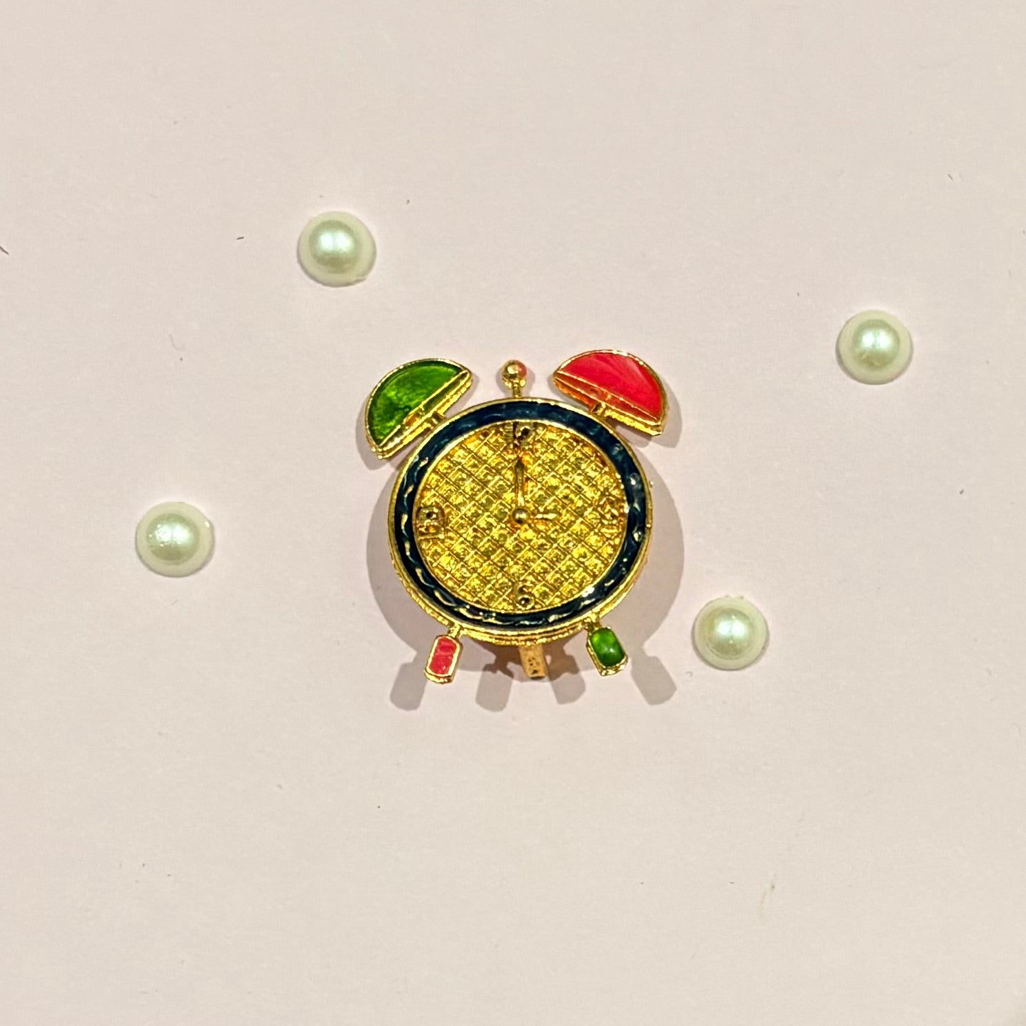Miniature gold-tone Metal Clock, a handcrafted decorative accessory to adorn deity setups, dollhouses and display for Radha Rani and Laddu Gopal