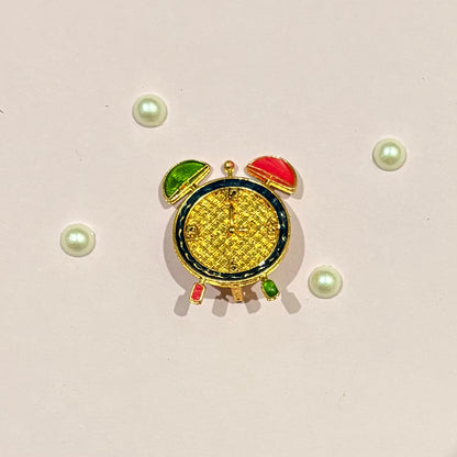 Miniature gold-tone Metal Clock, a handcrafted decorative accessory to adorn deity setups, dollhouses and display for Radha Rani and Laddu Gopal