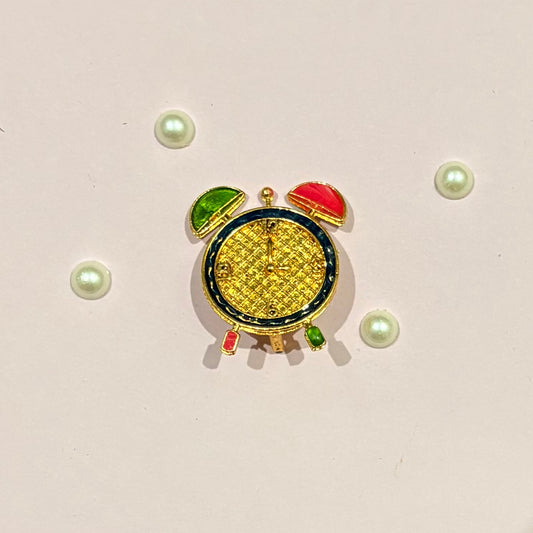 Miniature gold-tone Metal Clock, a handcrafted decorative accessory to adorn deity setups, dollhouses and display for Radha Rani and Laddu Gopal