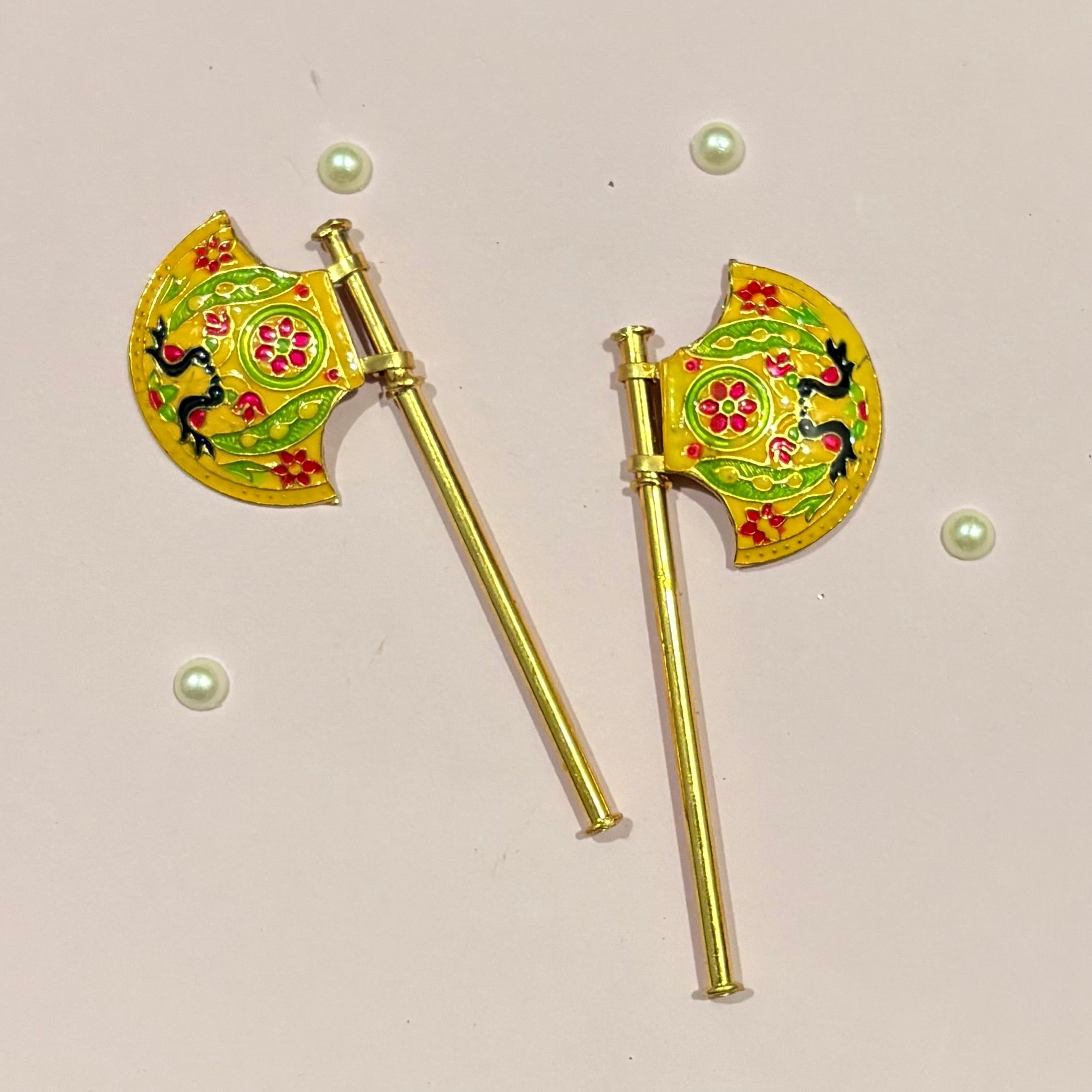 Miniature gold-tone Metal Pankhi (hand fan) for deity seva, a handcrafted shringar accessory to adorn idols like Radha Rani and Laddu Gopal