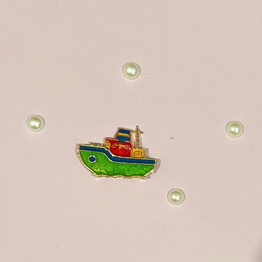 Miniature gold-tone metal Ship (boat) to adorn deity setups, dollhouses and display, a handcrafted decorative toy accessory for Radha Rani and Laddu Gopal