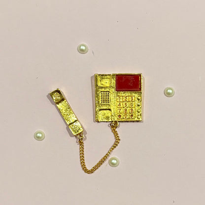 Miniature gold-tone metal Telephone, a handcrafted decorative accessory to adorn deity setups, dollhouses and display for Radha Rani and Laddu Gopal