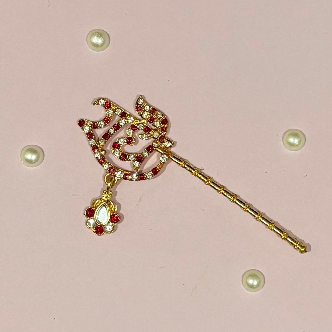 Red Radha Naam Bansuri, a miniature gold-tone flute inscribed with the holy name of Radha to adorn deity idols like Laddu Gopal and Krishna