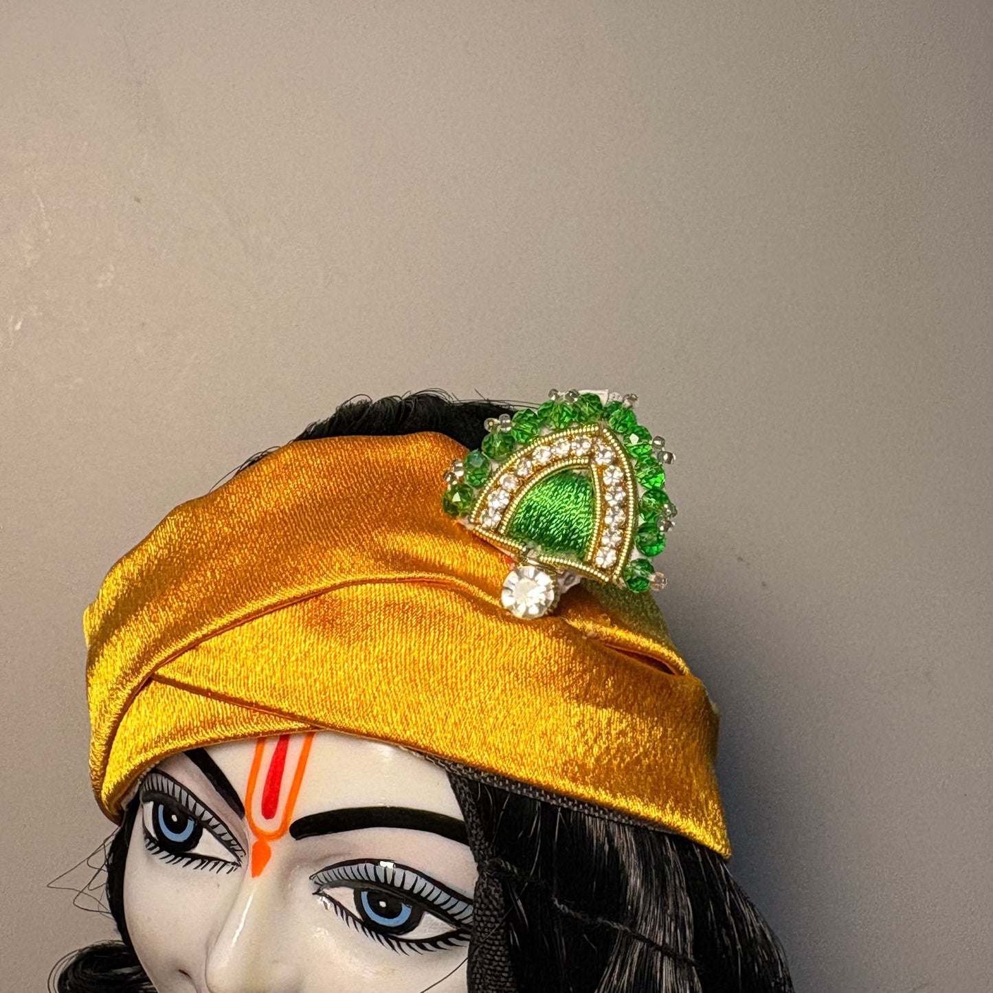 Green Small Kalangi, a deity headdress ornament to adorn Laddu Gopal for daily shringar, festivals and pooja décor