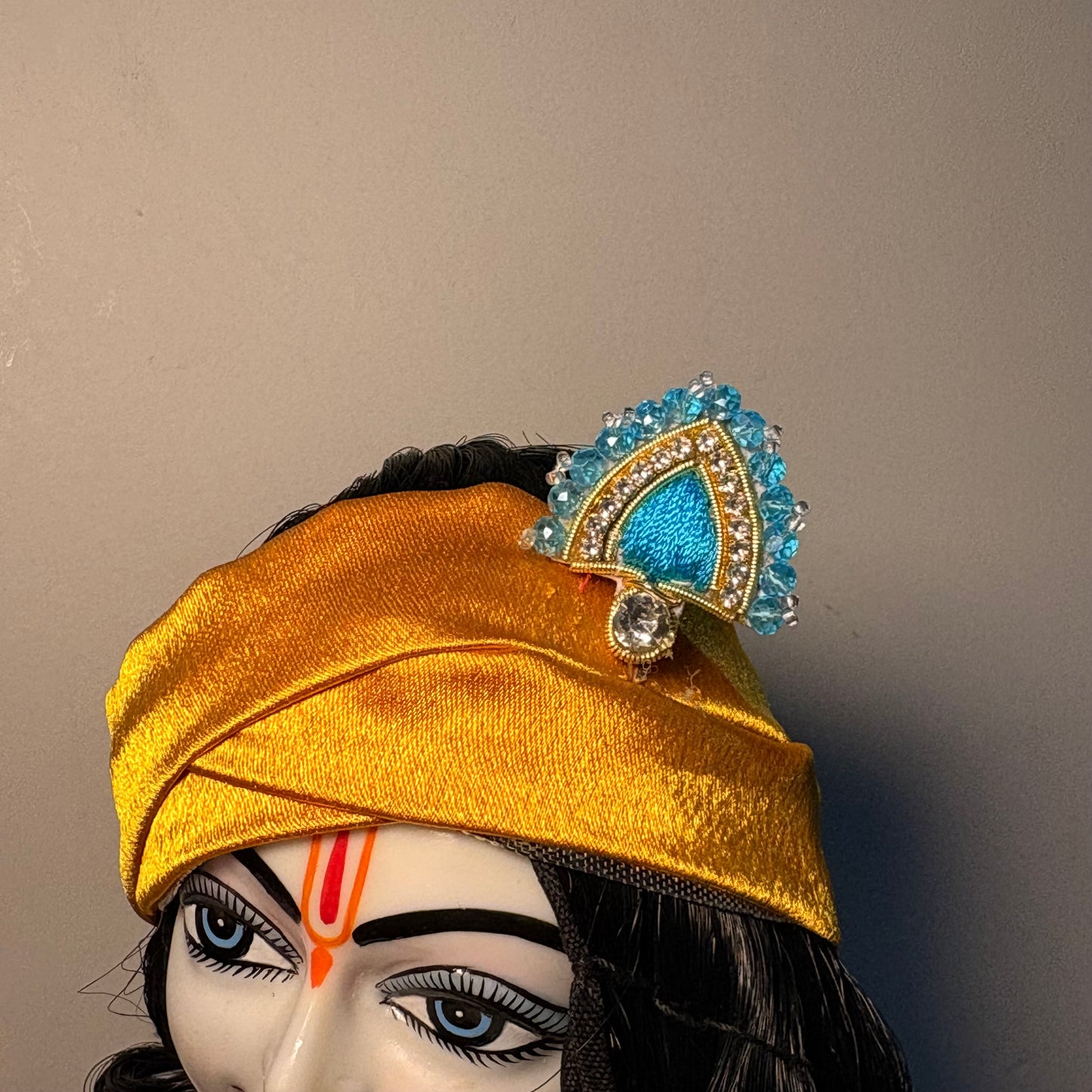 Sky blue Small Kalangi, a deity headdress ornament to adorn Laddu Gopal for daily shringar, festivals and pooja décor