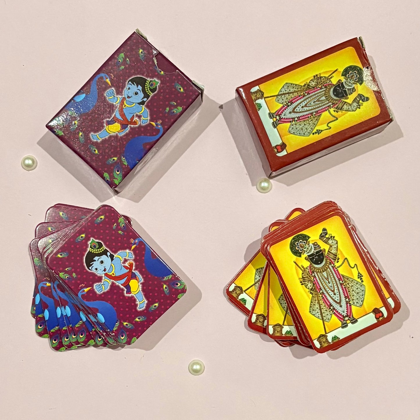 Close-up of miniature Taash playing cards, a charming toy accessory for deity decoration and miniature settings
