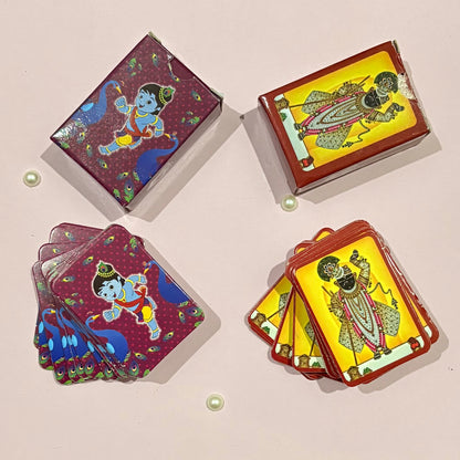 Close-up of miniature Taash playing cards, a charming toy accessory for deity decoration and miniature settings